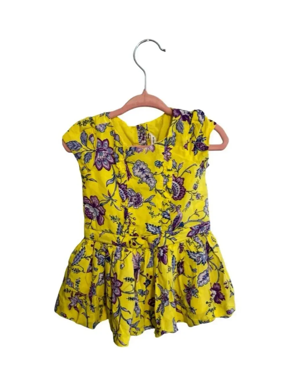 Janie and Jack Yellow Purple Floral Dress 6-12 Months Short Sleeve Baby Girl EUC